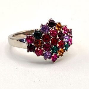 Multi Stone Stainless Steel Cluster Ring With Genuine Swarovski Crystals